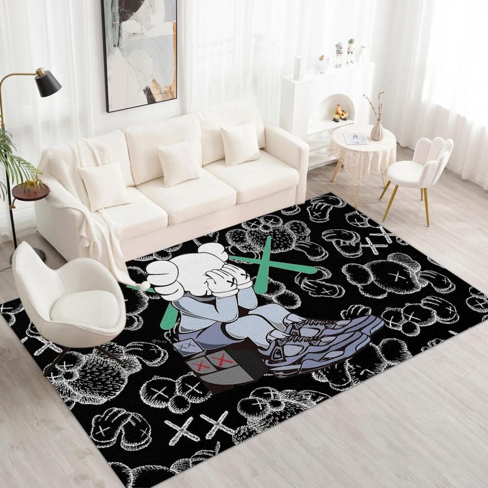 Hypebeast Area Rug Cartoon Character Pattern Rug 3D Digital Print Carpet Cool Hypebeast Room Decor Rugs Modern Graffiti Art Pop Rug for Living Room Bedroom Playroom Entrance Non-Slip Floor Mat 3' x 4'
