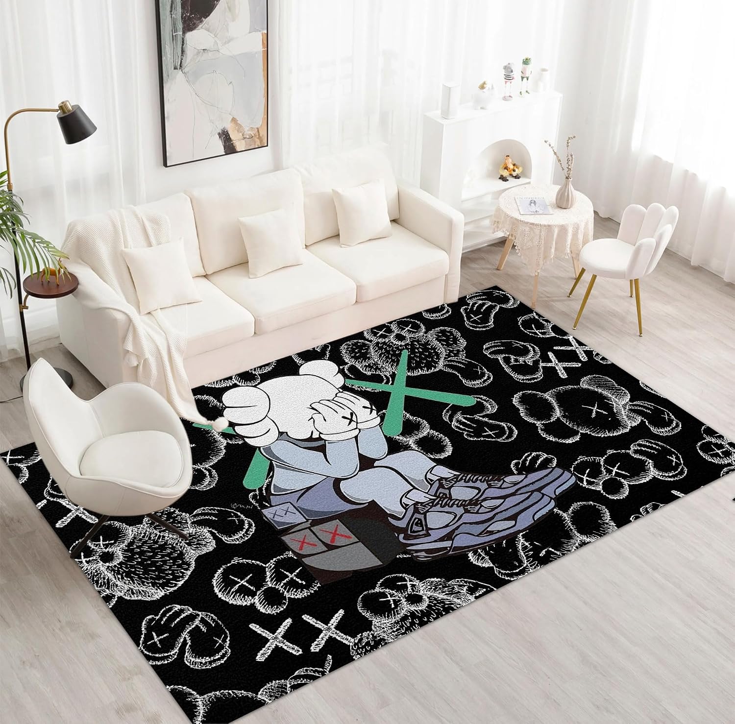 Hypebeast Area Rug Cartoon Character Pattern Rug 3D Digital Print Carpet Cool Hypebeast Room Decor Rugs Modern Graffiti Art Pop Rug for Living Room Bedroom Playroom Entrance Non-Slip Floor Mat 3' x 4'