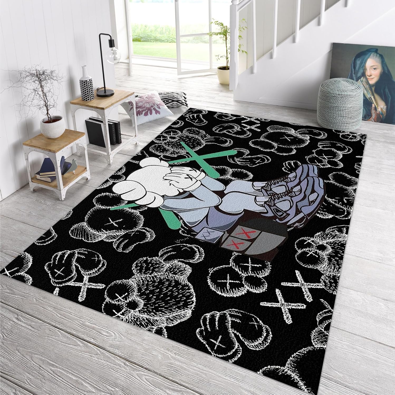 Hypebeast Area Rug Cartoon Character Pattern Rug 3D Digital Print Carpet Cool Hypebeast Room Decor Rugs Modern Graffiti Art Pop Rug for Living Room Bedroom Playroom Entrance Non-Slip Floor Mat 3' x 4' - Image 2