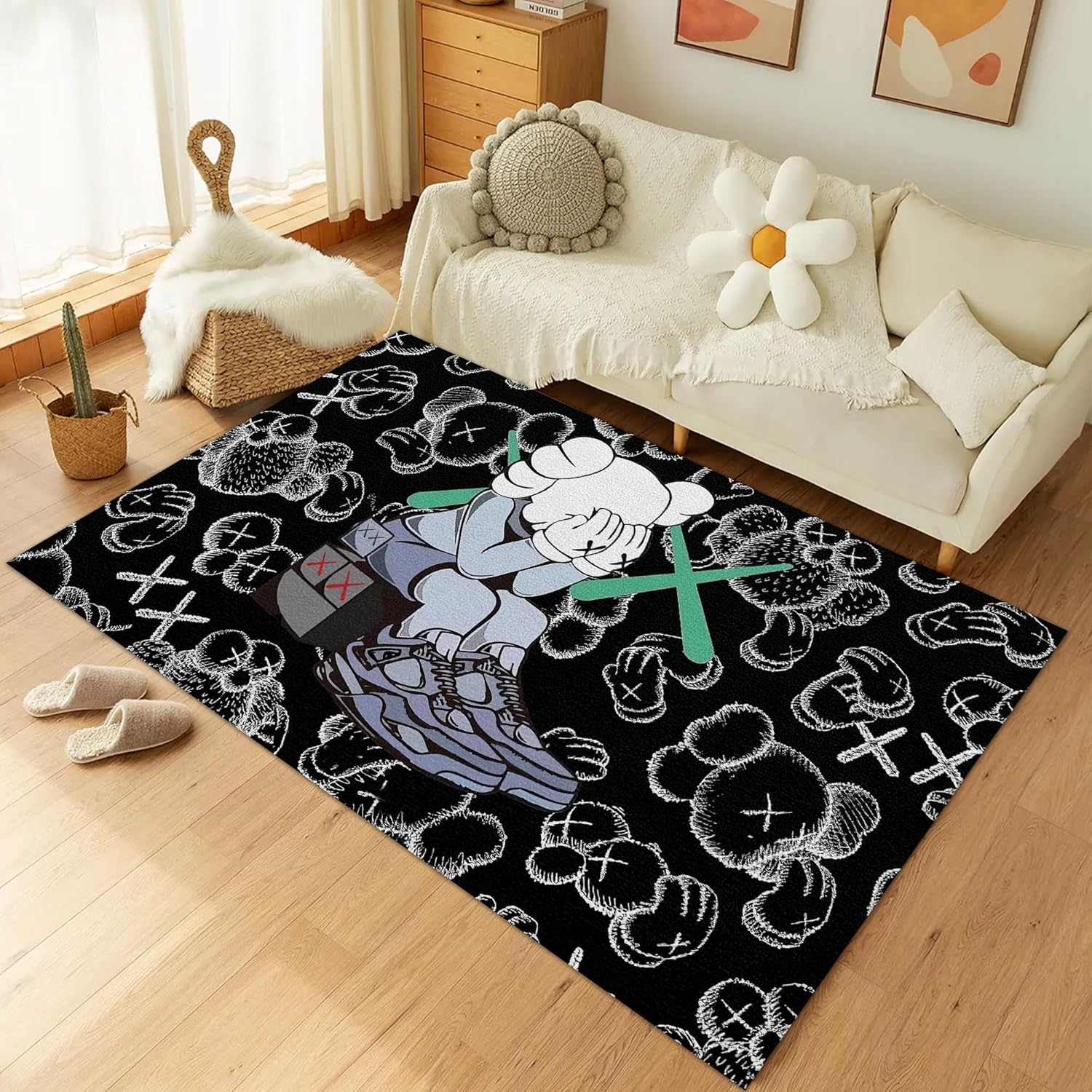 Hypebeast Area Rug Cartoon Character Pattern Rug 3D Digital Print Carpet Cool Hypebeast Room Decor Rugs Modern Graffiti Art Pop Rug for Living Room Bedroom Playroom Entrance Non-Slip Floor Mat 3' x 4' - Image 3