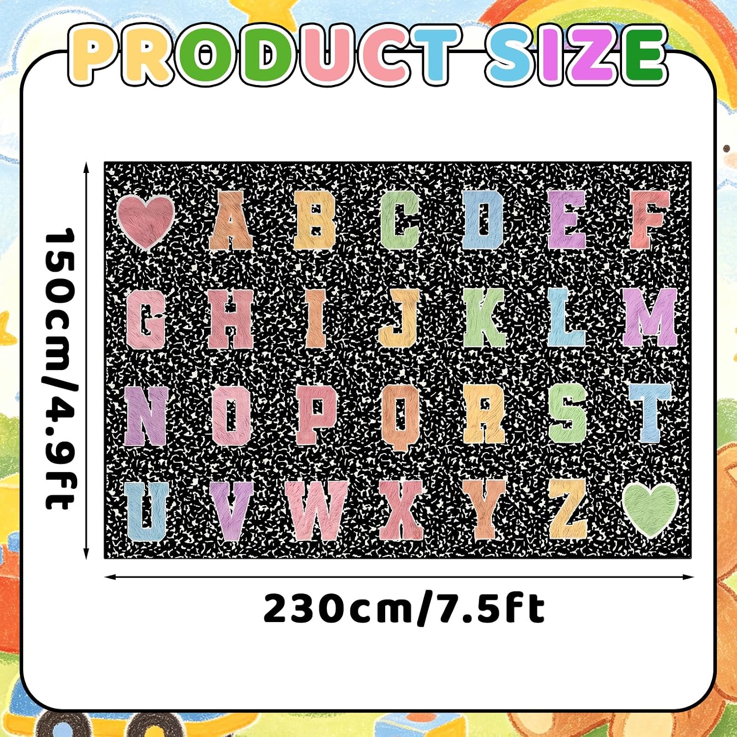 4.92 x 7.55 ft Classroom Rug Composition Notebook Alphabet Rug Pastel Back to School Reading Calming Corner Decor Composition Carpet for Teaching and Playroom - Image 2
