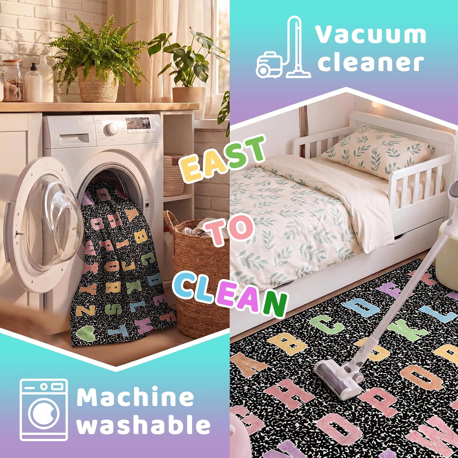 4.92 x 7.55 ft Classroom Rug Composition Notebook Alphabet Rug Pastel Back to School Reading Calming Corner Decor Composition Carpet for Teaching and Playroom - Image 4