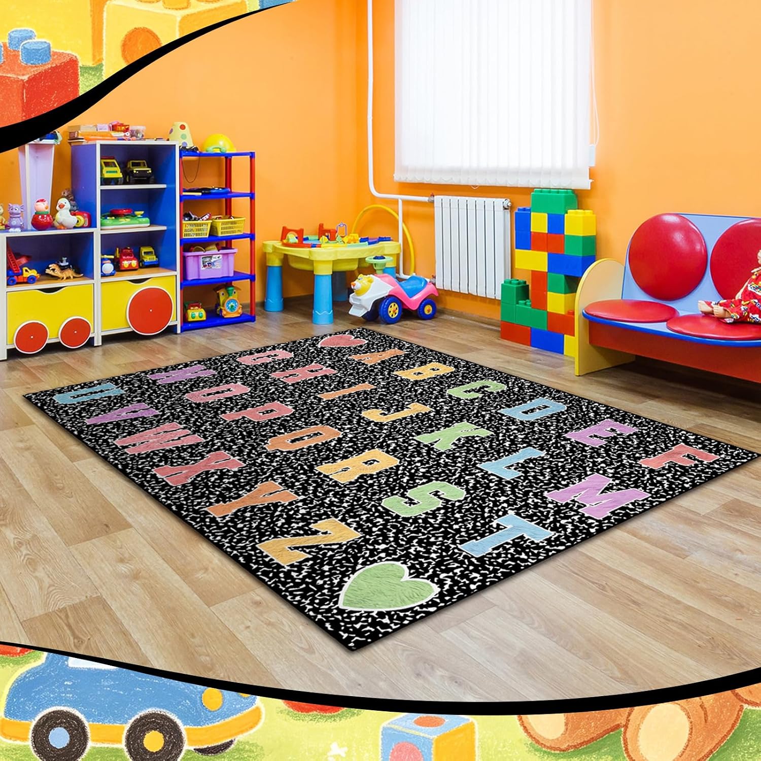 4.92 x 7.55 ft Classroom Rug Composition Notebook Alphabet Rug Pastel Back to School Reading Calming Corner Decor Composition Carpet for Teaching and Playroom - Image 7