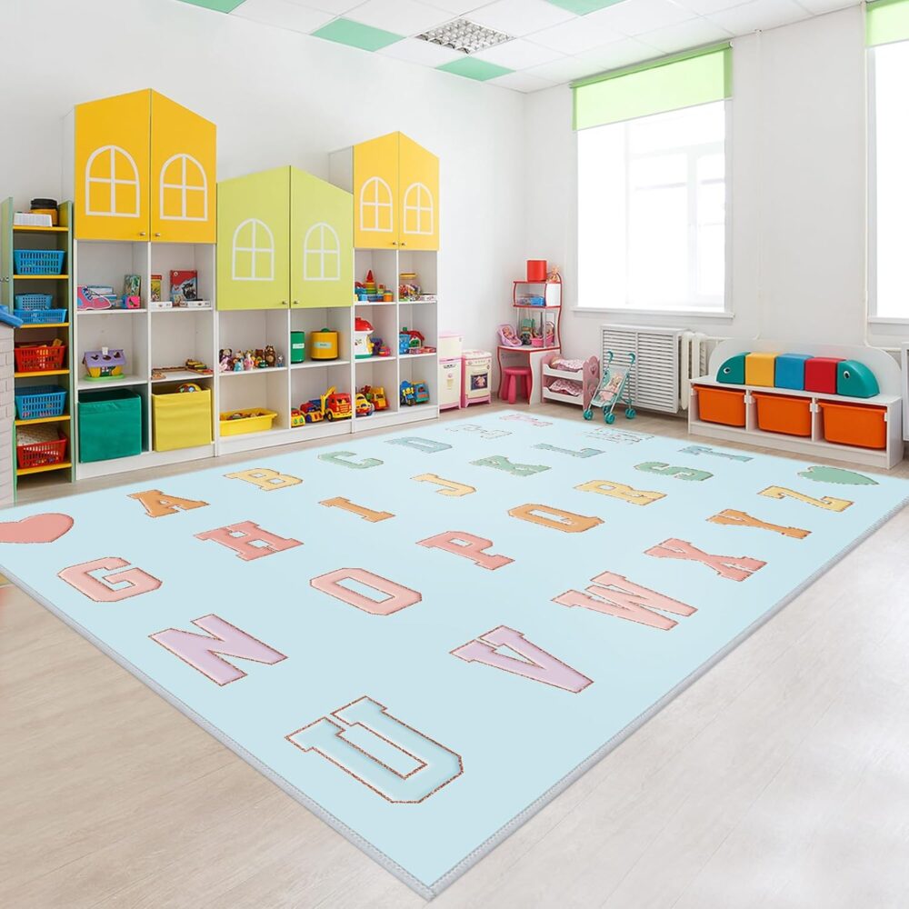 5 x 7.5ft Large Classroom Rug for Back to School Kindergarten Preschool Decor Educational Alphabet Carpet Rug Playful School Mat for Playroom Teaching