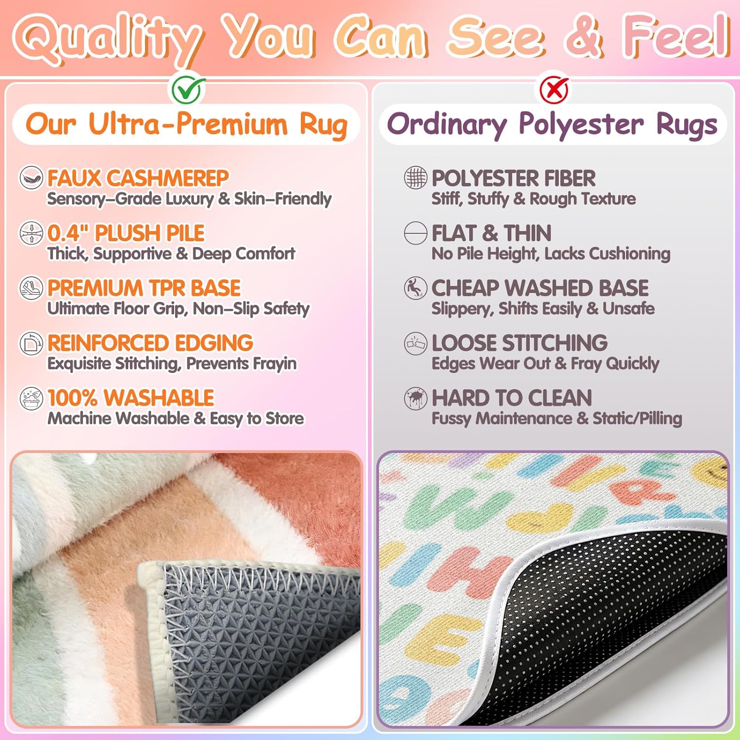 Rainbow Classroom Rug 3'x5' Washable Boho Calming Corner Rug for Girls Bedroom Non-Slip Soft Large Area Rugs Motivational Space Floor Carpet for Nursery Playroom Reading Living Room Home Decor - Image 3