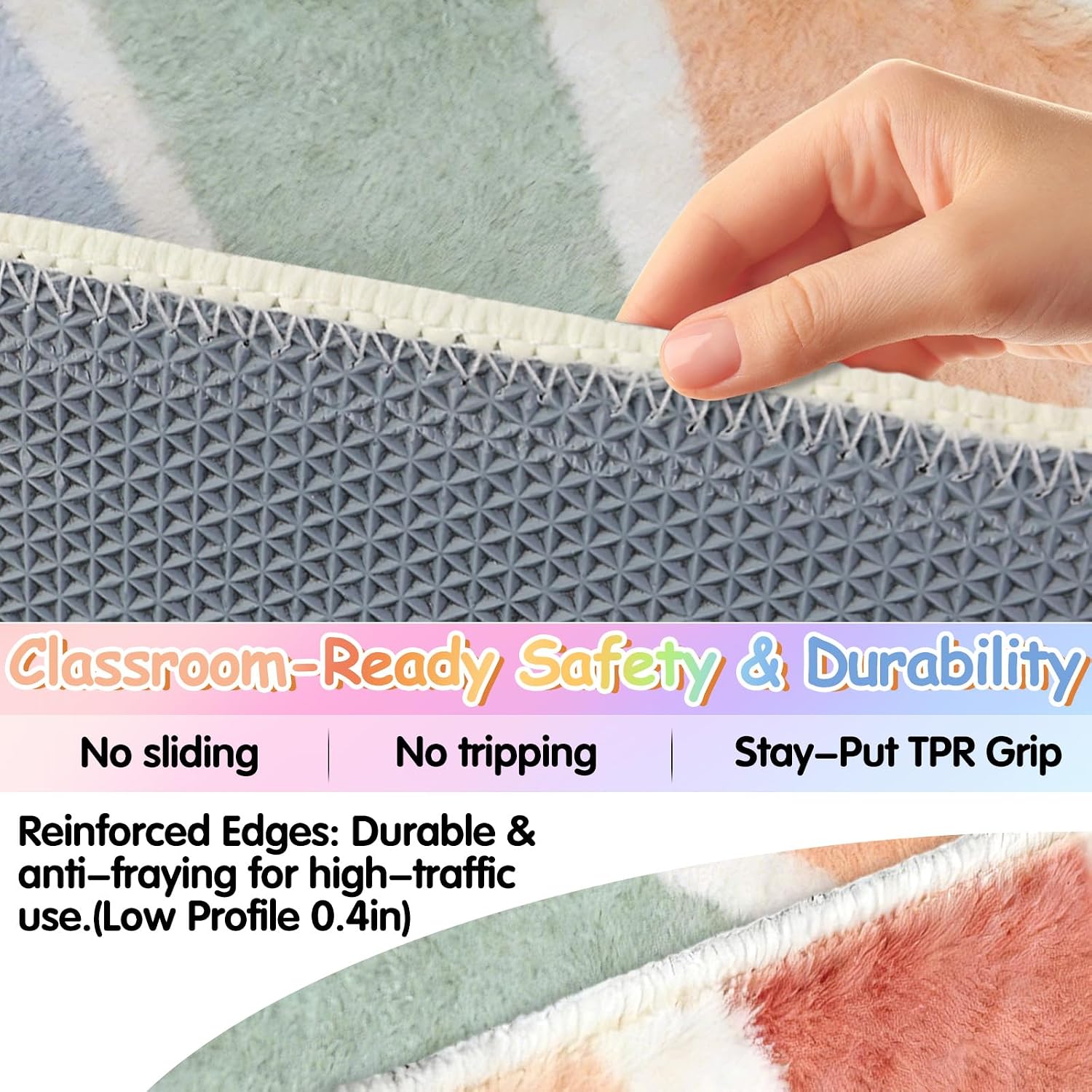 Rainbow Classroom Rug 3'x5' Washable Boho Calming Corner Rug for Girls Bedroom Non-Slip Soft Large Area Rugs Motivational Space Floor Carpet for Nursery Playroom Reading Living Room Home Decor - Image 4