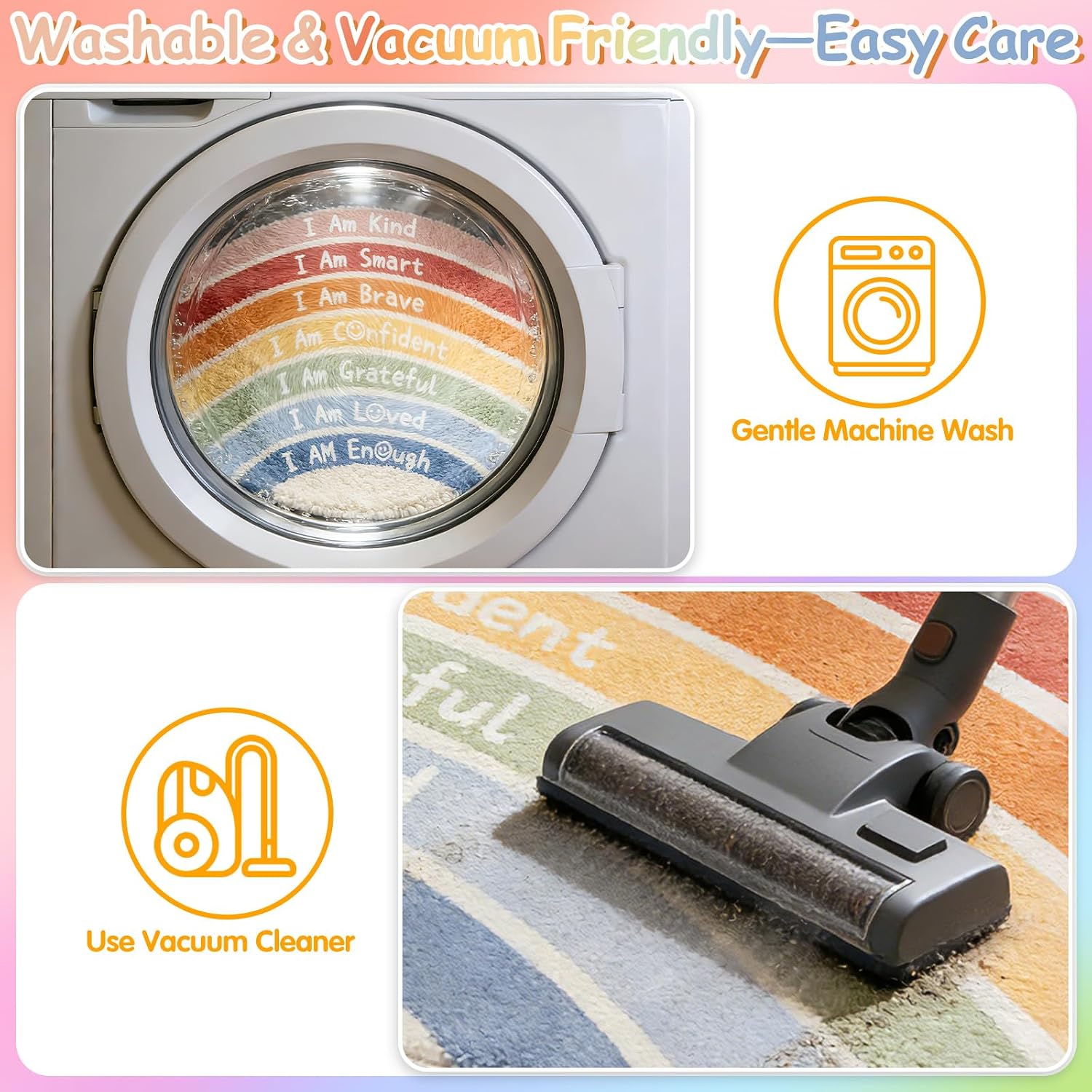 Rainbow Classroom Rug 3'x5' Washable Boho Calming Corner Rug for Girls Bedroom Non-Slip Soft Large Area Rugs Motivational Space Floor Carpet for Nursery Playroom Reading Living Room Home Decor - Image 5