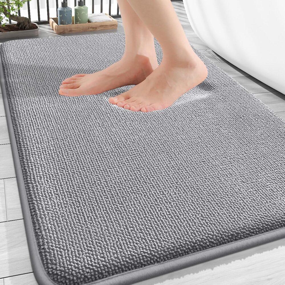 OLANLY Thick Memory Foam Bathroom Rugs 30x20, Soft Absorbent Bath Mat, Grey | Quick Dry Bath Rugs, Non-Slip Carpet, Machine Washable Mats for Bathroom Floor, Tub and Shower, Home Decor Accessories