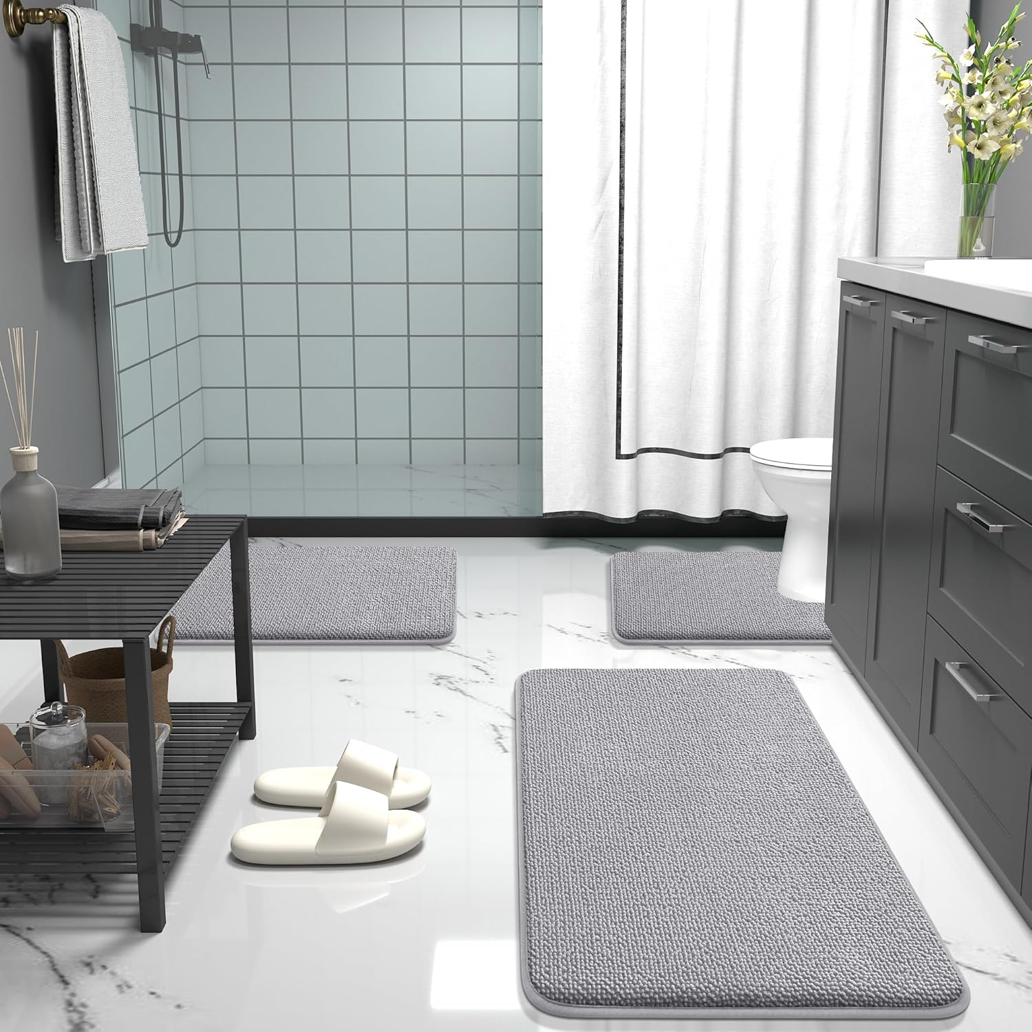 OLANLY Thick Memory Foam Bathroom Rugs 30x20, Soft Absorbent Bath Mat, Grey | Quick Dry Bath Rugs, Non-Slip Carpet, Machine Washable Mats for Bathroom Floor, Tub and Shower, Home Decor Accessories - Image 7