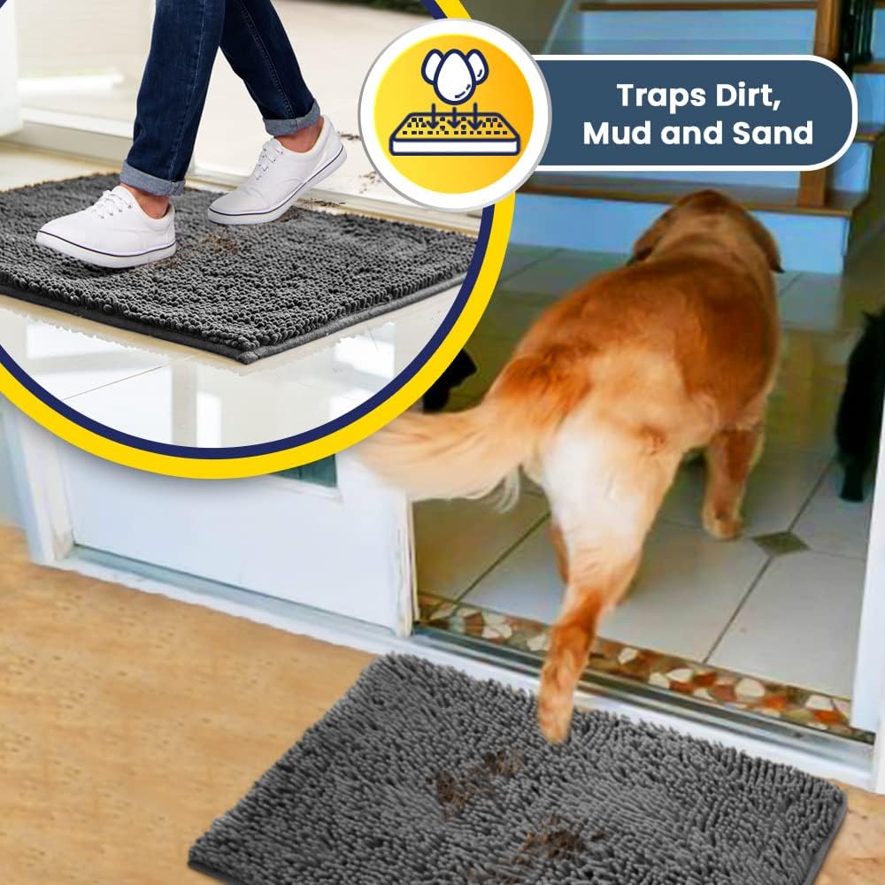 Muddy Mat® | Super Water Absorbent Door Mat Indoor, Microfiber Quick Dry Chenille Entryway Rug, Slip Resistant Front Door Mat, Indoor Mats for Entryway, Machine Washable Pet Rug, Grey 28"x18" - Image 3