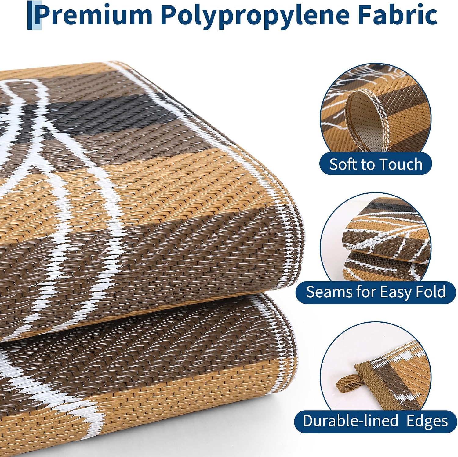 Garvee 5x8 Outdoor Waterproof Rug Reversible Straw Patio Rug Black&Brown | Floral Outdoor Area Rug, Portable Camping Mat for RV, Picnic, Beach, Balcony, Garden & Camping, Plastic Straw Rug - Image 7
